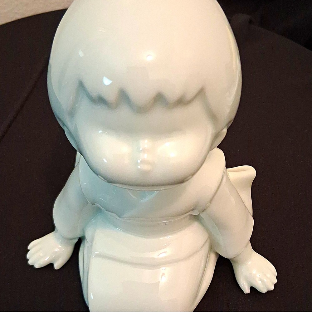 Toyo Japan Kimono White Glazed Ceramic Kneeling figurine Cultural Art MCM